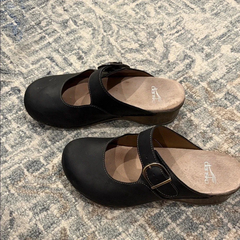 Dansko Black Leather Mary Jane Slip-On Clogs - Picture 5 of 6